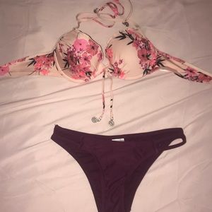 Maroon and pink swim suit